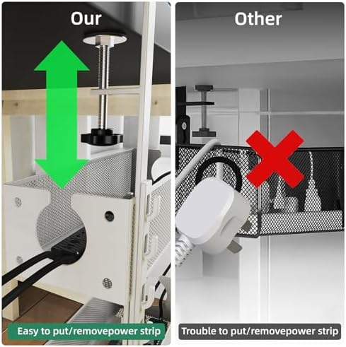 Multi-Model Under Desk Cable Management 2 Pack Metal Under Desk Wire Management Tray Clamp Mount Under Table Cord Management No Damage The Desk White - Image 3