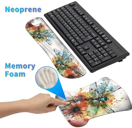 Ergonomic Mouse Pad with Wrist Support Gel Mouse Pads and Upgrade Keyboard Wrist Rest Pad Set, Coasters Non-Slip PU Base Mouse Mat for Office Gaming Computer Laptop Home, Dragonfly - Image 4