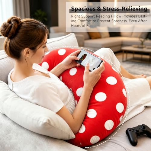 Ergonomic U-Shaped Gaming & Lap Pillow for Crocheting - Cute Polka Dot Crochet Pillow with Elbow & Arm Support, Lap Desk Pillows for Reading, Playing or Crocheting, Suitable for Adults - Red - Image 5