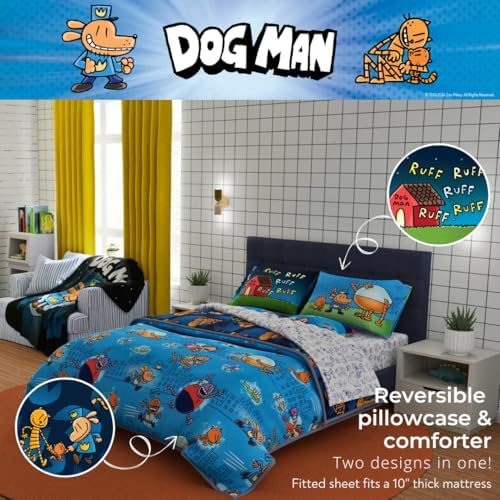 Dog Man Supa Buddies Book Kids Bedding Set, Queen Size 7 Piece Set Super Soft Cozy Reversible Comforter and Sheet Set with Sham, (Officially Licensed Product) by Franco - Image 5