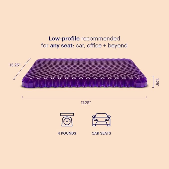 Purple Simply Seat Cushion, Lightweight 1.25" Low-Profile Gel Seat Cushion | GelFlex Grid for Car Seat, Airplane, Desk Chair - Pressure-Reducing, Temperature-Neutral, No-Slip - Made in USA - Image 2