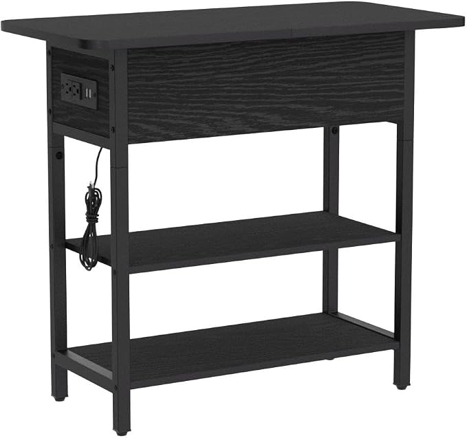 Yoobure End Table with Charging Station, Flip Top Side Table with USB Ports and Outlets, Sofa Couch Table Bedside Table for Living Room Bedroom, Narrow Nightstand with Storage Shelves for Small Space - Image 5