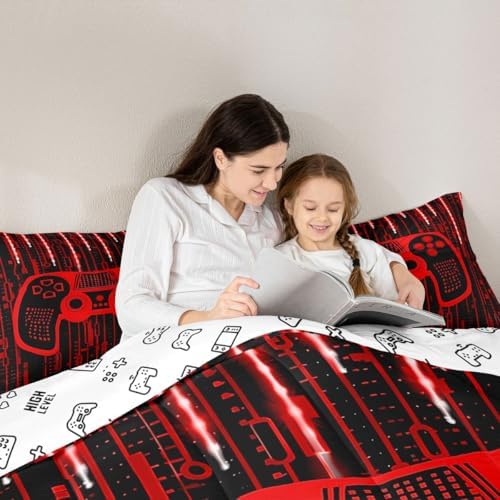 Feelyou Kids Boys Red Gamer Bedding Set Full Size, Light 3D Gaming Comforter Gamer Comforter Set for Gamepad Duvet Set Modern Game with 2 Pillow Case Room Decor Quilt Set Bedding Collection - Image 6