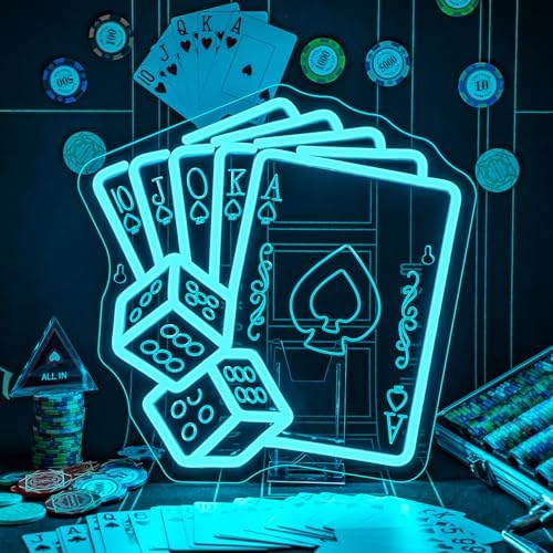 Blue Poker Neon Sign Dice Neon Sign Bar Casino Party Decoration by gamerneon