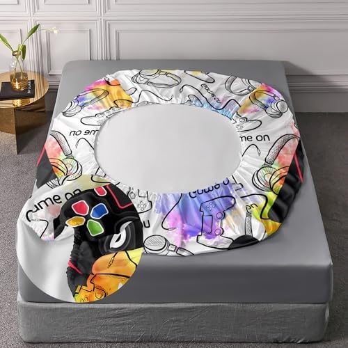 AILONEN Gamer Twin XL Fitted Sheet Set for Boys, Gaming Video Game Gamepad Bed Sheet Set for Kids Adults,Tie Dye Game Fitted Sheet with 2 Pillowcases,3 Pieces - Image 5