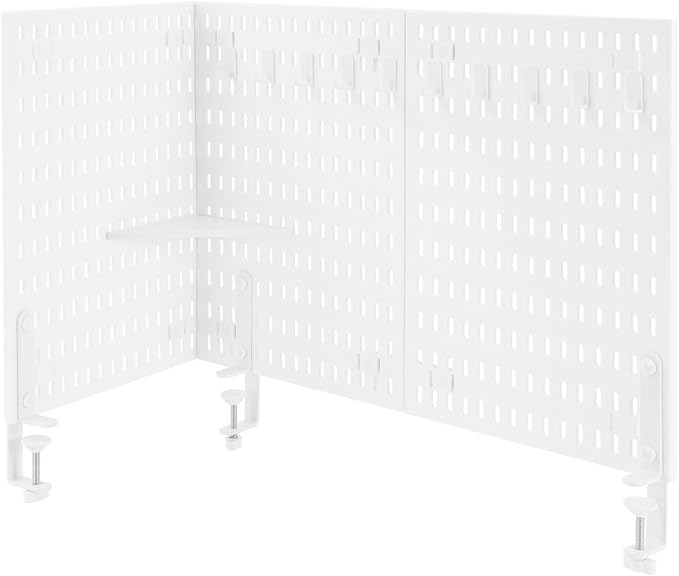 Desk Pegboard, Privacy Divider & Desk Partition Panel Set of 2, Office Accessory Organizer No-Drill Mounted Pegboard for Home, Office, Gaming (White, Clamp-on) by LUOSHALIYA
