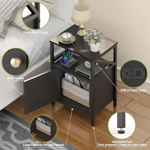Side Table With Charging Station - Bedside Tables for Small Spaces Black - Image 4