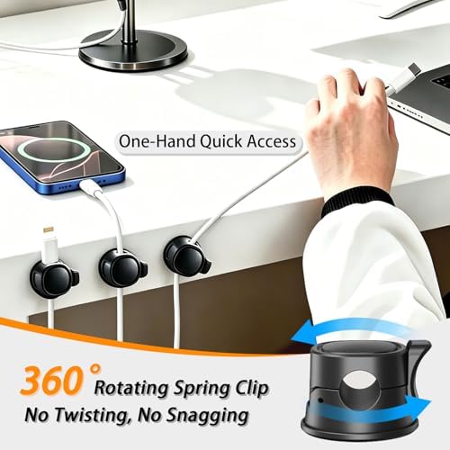 Gaming Desk Cable Management Kit 114PCS — 360° Spring Clips, Heavy-Duty Power Strip Holder, Reusable Cable Ties & Labels | Battlestation Organizer for Gamers & Streamers - Image 3