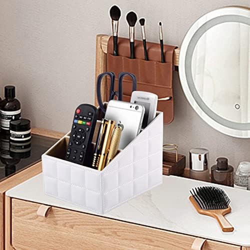 Fashionable PU Leather TV Remote Control Holder with 3 Compartments,Multifunction Desktop Organizer Holder, Media Accessory Storage & Organize Controllers (white)… - Image 7