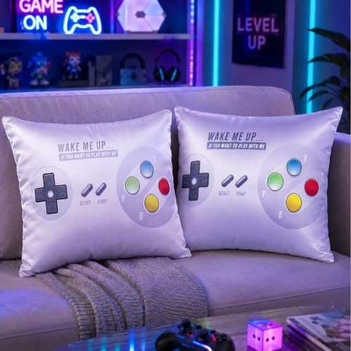 Pack of 2 Gamer Throw Pillow Covers 18x18 Inch, Satin Silk Feeling Decorative Pillow Cases with Hidden Zipper, Game Controller Design for Boys Room Sofa Couch Bedroom Decor - Image 6