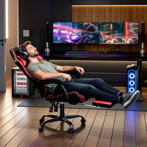 Magshion Video Gaming Computer Chair with Footrest, Red | Ergonomic, Lumbar Support, Adjustable Height, Racing Style, High Back Recliner, Comfy Leather, Swivel Seat, for Home Office - Image 4