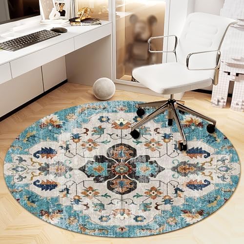 Office Chair Mat for Hardwood Floor, Vintage Computer Gaming Rolling Low Pile Carpet Floor Chair Mat, Anti-Slip Backing Round Desk Rug Floor Mat for Home by Heavyoff