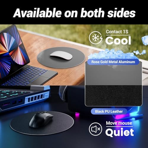 HONKID Metal Aluminum Mouse Pad, Thin Hard Mousepad 7.87 * 7.87 Round Grey - Image 6