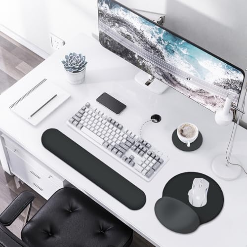 AIMSA Mouse Pad with Wrist Rest Support, Keyboard Wrist Rest Set, Ergonomic Memory Foam Mousepad for Computer Keyboard, Easy Typing and Pain Relief, Black Gray - Image 2