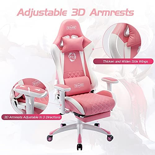 S*MAX Gaming Chair with Footrest Thicken Seat Ergonomic Gaming Chair with 3D Armrest PU Leather Gamer Chairs for Adults Headrest Lumbar Support Gaming Chairs for Adults Pink Large - Image 6