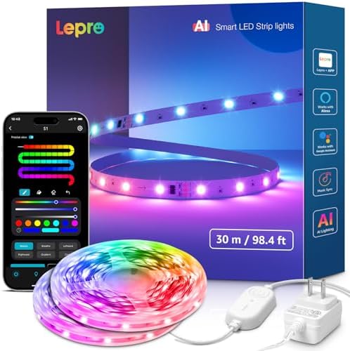 Lepro S1 AI Smart LED Strip Lights with IC 100ft(2 Rolls of 50ft) 2.4G WiFi by Lepro