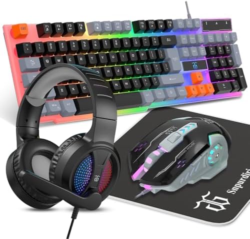 DGG Gaming Keyboard and Mouse, Headphones, Mouse pad Combo for PC Gamers by Snpurdiri