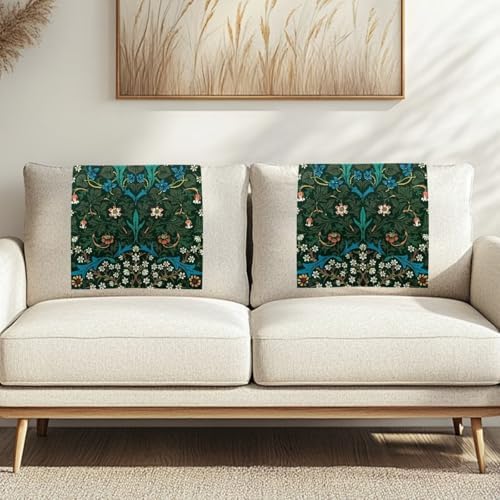 Recliner Headrest Protector 26x16 Inch - William Morris Green Leaf Polyester Fabric, Decoration & Breathable Chair Cover with Anti-Slip Base, Easy to Install for Home/Office - Image 3