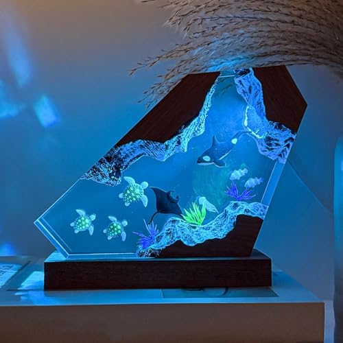 Epoxy Orca Ocean Resin Lamp, Handmade Resin Night Light with USB Port - Image 2