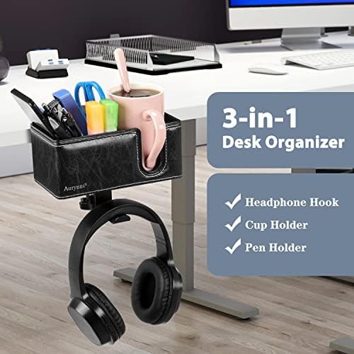 Under Desk Cup Holder Clamp on Cup Holder PU Leather Clip on Desk Organizer - Image 2