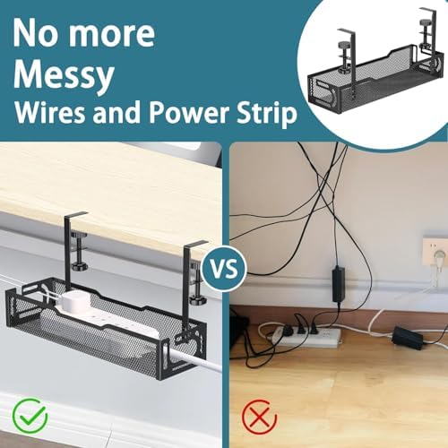 2Pack Under Desk Cable Management Tray, No Drill Mesh Desk Cable Tray - Image 5