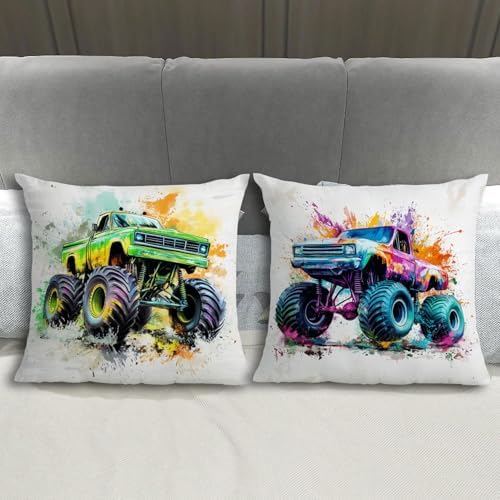 Toddler Freestyle Monster Truck Throw Pillow Cover 20x20 Set of 4, Off-Road Trucks Pillowcase for Sofa Living Room Bedroom Modern Soft Cushion Case Garden Outdoor Patio Furniture Home Decorations - Image 5