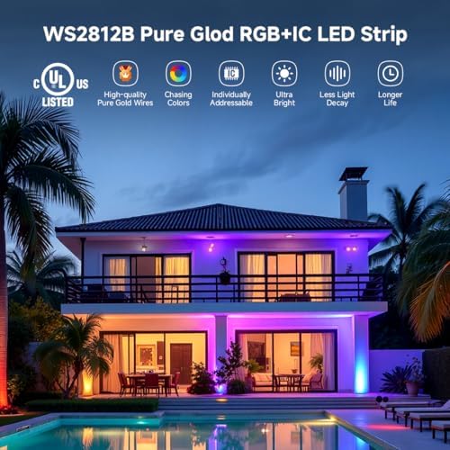 BTF-LIGHTING WS2812B IC RGB LED Strip,UL Listed,Pure Gold Wires,DC5V 16.4FT 150LED 5050SMD,Individually Addressable,Flexible for DIY Chasing Full Color Project,3M Tape,IP65(No Adapter or Controller) - Image 5
