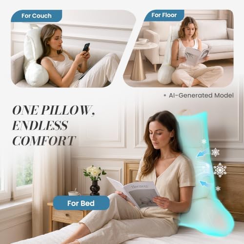 Adjustable Firmness Waffle Back Support Cooling Reading Pillow, Ivory, 29" - Image 3