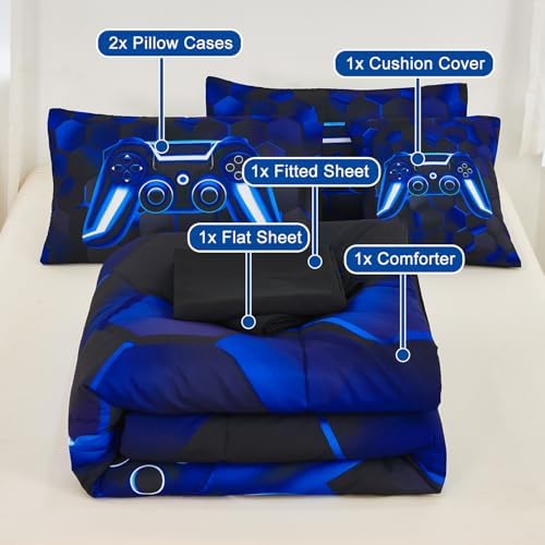 URBONUR Blue Gaming Comforter Set for Boys Full Size 6 Pieces - Image 5