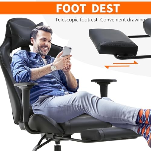 High Back PU Leather Gaming Chairs Computer Chair with Headrest & Lumbar Support, Height Adjustable Wide Seat Gamer Chair Gaming Chairs for Adults, Game Chair with Footrest & Armrest - Image 5
