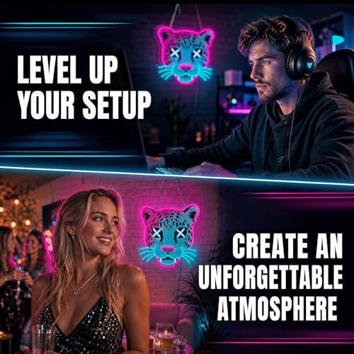 Leopard Neon Sign, Pink & Ice Blue LED Light for Wall Decor - Image 6