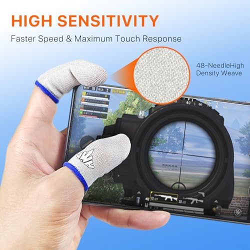 JWH 12 Pack Ultra Thin Silver Fiber Gaming Finger Sleeves White Thumb Sleeves Mobile Phone Gaming Cots Gaming Finger Gloves for PUBG with Storage Box High Sensitivity Silky Sweat Proof Dedales Gamer - Image 3
