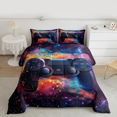 Feelyou Kids Boys Graffiti Gamer Comforter Twin Size, Red Black Gaming Comforter Set for Funny Gamer Bedding Set Game Room Decor Duvet Set Microfiber Bed Set Quilt Set Bedding Collection by Feelyou