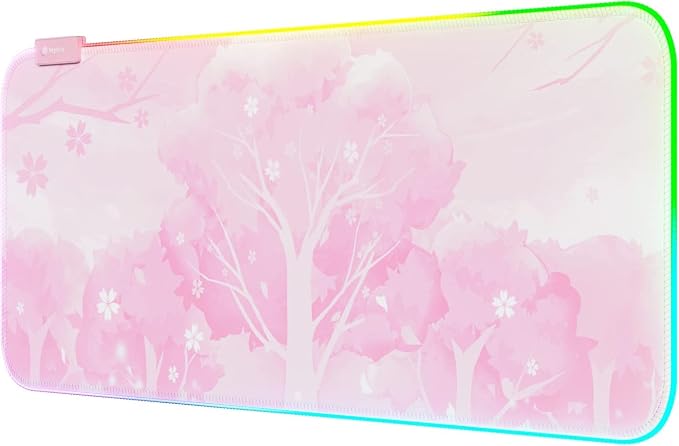 Pink RGB LED Gaming Mouse Pad, 14 Modes Glow Pad, Extra Large Gaming Mousepad,Waterproof Rubber Non Slip Cute Sakura Mat, Extended Big Keyboard and Mouse Pad Mat for Gamer Office Home, XXL 800×300×4mm by Mytrix