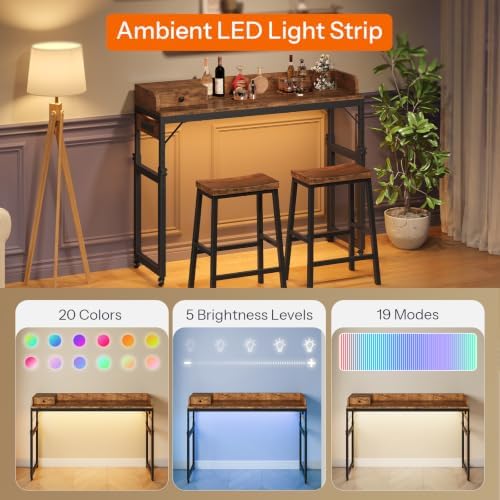 HOOBRO Overbed Table with Wheels, Rolling Table with Outlets & Light Strip for Twin Bed, Mobile Bed Desk & Drawer and Adjustable Height, Giant Computer Desk for Living Room, Rustic Brown BF125UDDN01 - Image 4