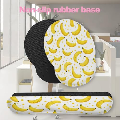 Cute Banana Mouse Pad with Wrist Rest Set, 3-in-1 Wrist Support Mousepad Set, Gaming Mat Pad with Anti-Skid Base,Ergonomic Memory Foam Mouse Pad Set for Women, Office, Typing, Gaming - Image 7