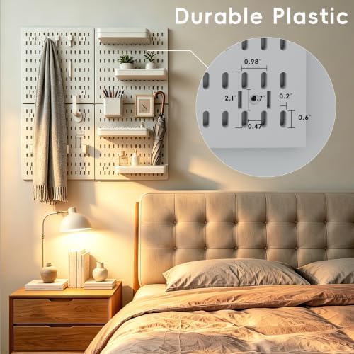 2 Pack 11.8 Inch White Peg Board Wall Organizer, Modular Plastic Wall Mount Storage Panels with Hooks, Heavy Duty Space Saving Pegboard for Home Kitchen Office Craft Room Gaming Setup - Image 3