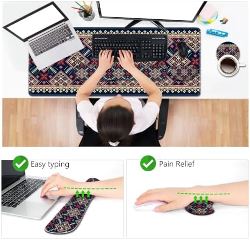 AIMSA Desk Mat Set Bohemian, Large Mouse Pad + Mouse Wrist Rest + Keyboard Wrist Support + Coaster, Navy Blue Gaming Mouse Pad Combo for Home Office - Image 4