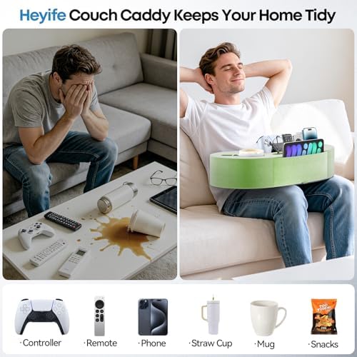 Couch Cup Holder Pillow, 20"x9" Couch Caddy Organizer, Sofa Cup Holder for Bed, Large Size Cup Cozy Pillow for Remote, Drink, Snack, Phone, Game Controller, Kindle, Washable, Green - Image 2