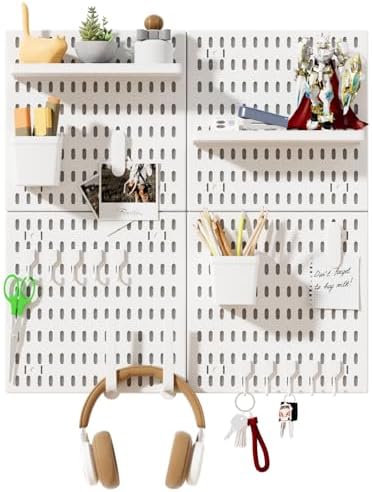 SHGJ&SOFT Peg Board Wall Organizer Panels, 22pcs - Includes 4 White Pegboards & Accessories, Plastic Pegboard for Home，Office, Craft Room, Gaming Setup, 24″×24″, Wall Mount Display Pegboard Panel Kits by Unknown