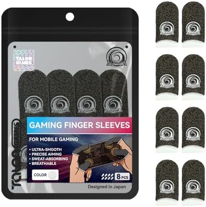 TALONGAMES Mobile Gaming Finger Sleeves, 8 Pack 0.3mm Silver Fiber Thumb Sleeves, High Sensitivity Touch, Anti-Sweat, Smooth Glide, Breathable Finger Cots for Mobile Gaming, FPS, Rhythm Games (White) by Unknown