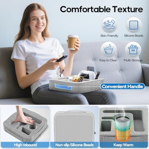 Couch Cup Holder Pillow, Sofa and Bed Caddy for iPad, Kindle, Switch, Game Controller, Remotes, Phones, Small-Sized Cup and Drink Holder for Couch, Bed, Desk, Car, Bathroom Cup Holder, Ash Gray - Image 5