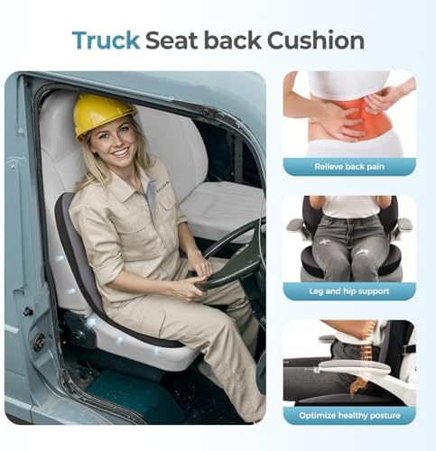 FLORICH 2 in1 Truck Seat Cushion and Lumbar Support Pillow Memory Foam Car Seat Cushion with Adjustable Strap for Truck Driver Long Drives, Fits Semi Truck Seat,Car,Office&Gaming Chair(Black) - Image 4