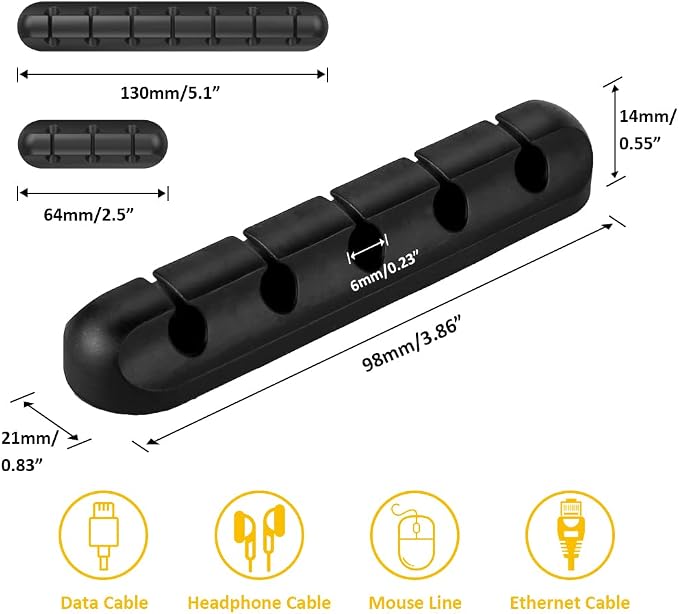 3 Pack Cable Clips Cord Management Organizer, Black, Silicone - Image 3