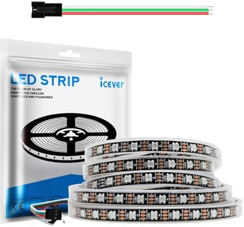 WS2812B LED Strip Lights, 16.4FT 5V, Black PCB IP67, 300 LEDs by icever