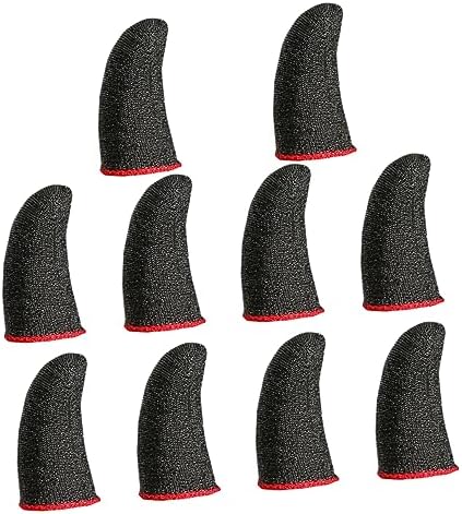 10 Pcs Anti-Sweat Finger Cots for Gaming Refreshing Finger Sleeves Stylish Red Trim Silver Fiber Material for Mobile Gamers by HAKIDZEL