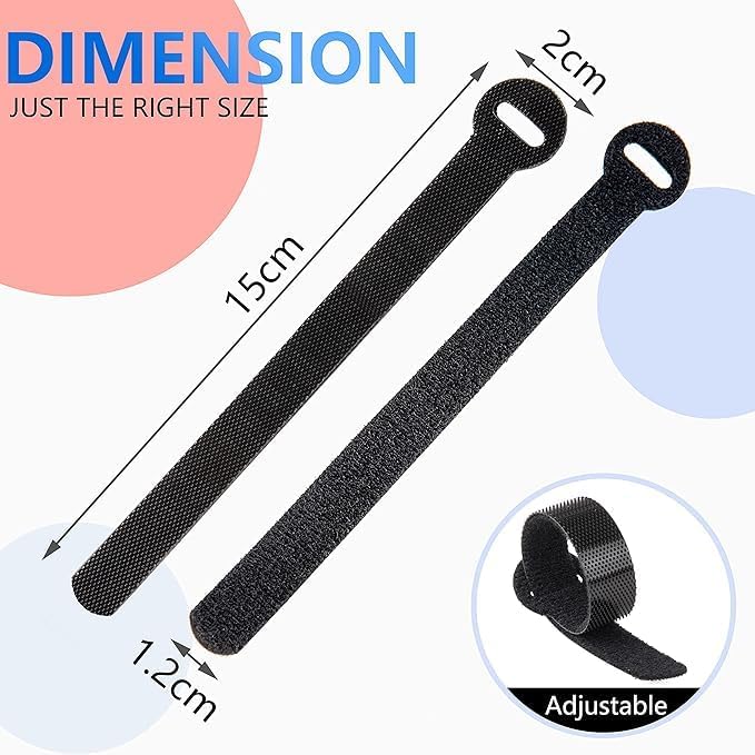 120 x Reusable Cable Ties Black, Adjustable Releasable Hook and Loop Cable Straps for PC Cable Management, Organizing Cords, TV, Desk - Image 2