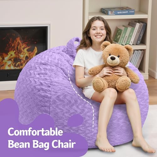 2FT Bean Bag Chair,Giant Bean Bag Chairs for Adults,Big Bean Bags with Memory Foam Filled, Large Beanbag Chairs with Chevron Plush Cover-Purple - Image 5