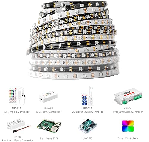BTF-LIGHTING WS2812B IC RGB LED Strip,UL Listed,Pure Gold Wires,DC5V 3.28FT 100LED 5050SMD,Individually Addressable,Flexible for DIY Chasing Full Color Project,3M Tape,IP30(No Adapter or Controller) - Image 5