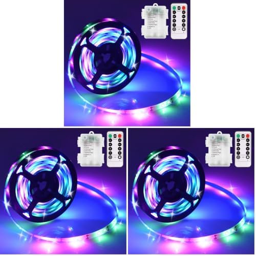 echosari 9.8FT 90Led RGB Strip Lights Battery Powered Remote Control, 8 Modes, Dimmable, Timer, Self-Adhesive, Cuttable, Waterproof, for TV Computer Monitor/Screen Decor (Pack of 3) by echosari